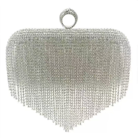 Handmade Tassel Rhinestone Evening Clutch Bag for Women, Small Square Top Handle Purse, Bridal Wedding Party Handbag for Ladies