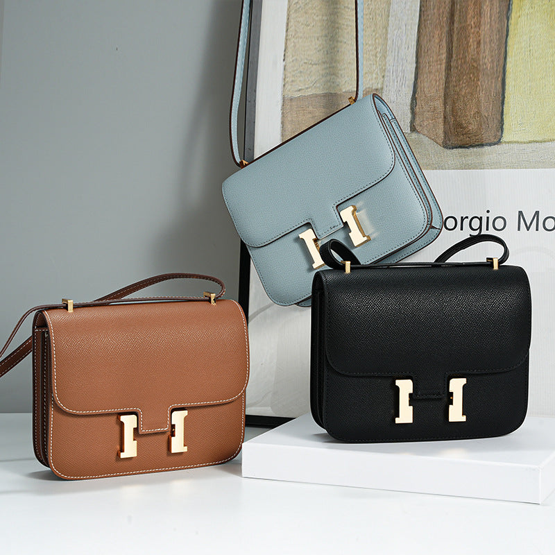 Genuine Cowhide H-Buckle Constance-Style Bag for Women, Versatile Crossbody Shoulder Underarm Purse, Minimalist Summer Handbag with Premium Feel for Ladies