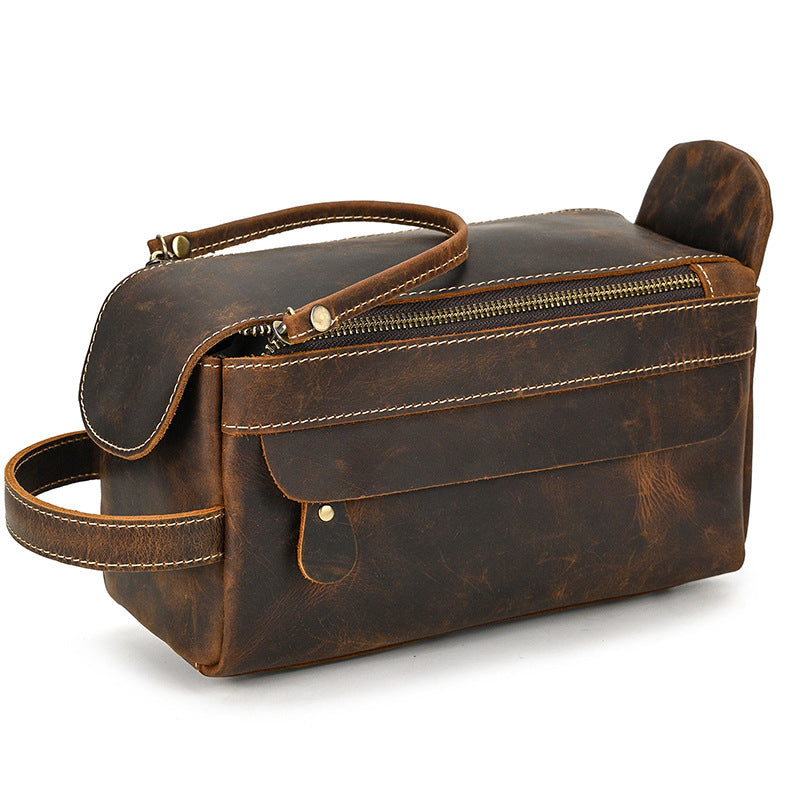 New Crazy Horse Leather Multifunctional Clutch, Large Capacity Toiletry Cosmetic Travel Pouch, Premium Storage Organizer for Men and Women
