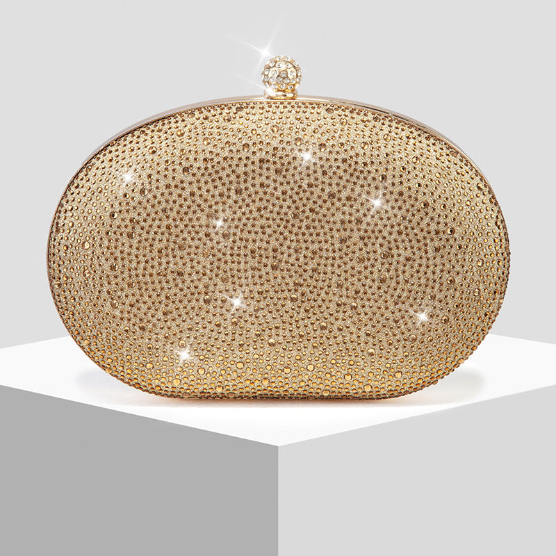 Rhinestone Oval Evening Clutch for Women, New Sparkly Formal Gown Chain Bag, Elegant Wedding Banquet Purse for Ladies