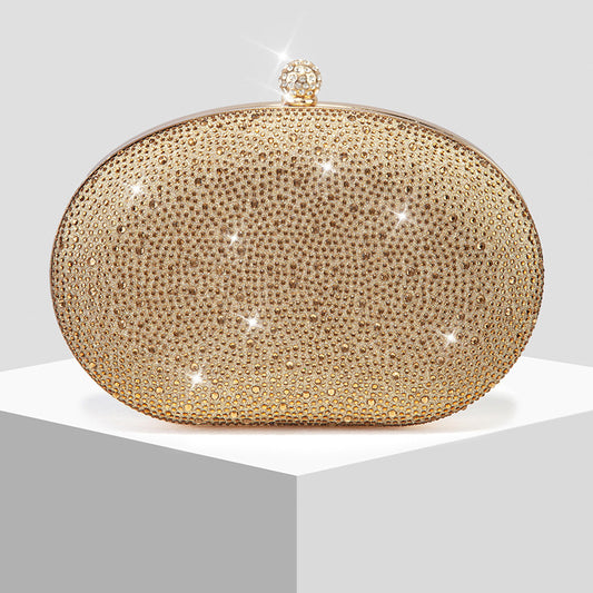 Rhinestone Oval Evening Clutch for Women, New Sparkly Formal Gown Chain Bag, Elegant Wedding Banquet Purse for Ladies