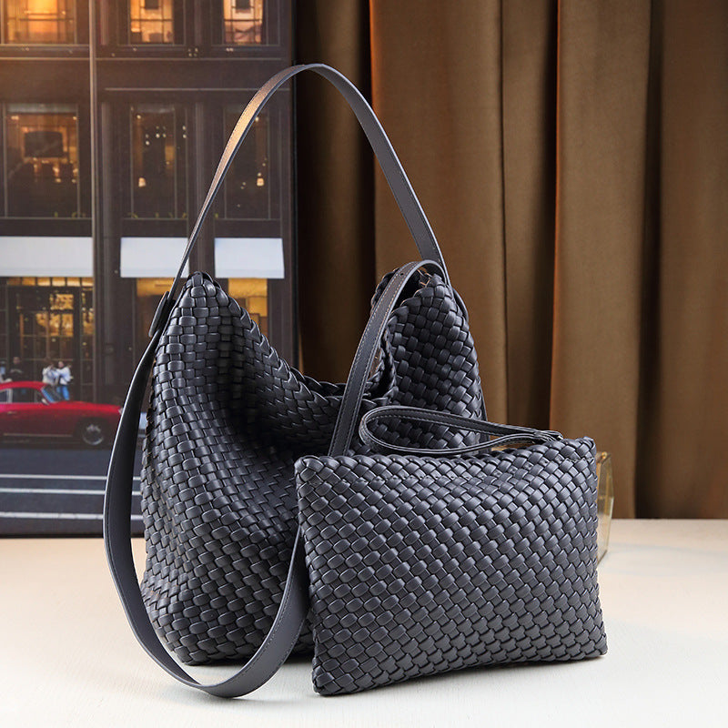 Handwoven Minimalist Tote Bag for Women Large Capacity Commuter Shoulder Crossbody Handbag, Textured Purse with Versatile Everyday Style