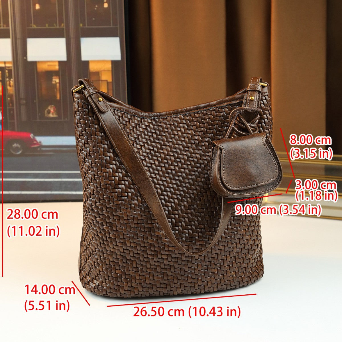 Woven Tote Bag for Women Fall Winter Large Capacity Travel Shoulder Handbag with Detachable Small Pouch, Versatile Everyday Carryall