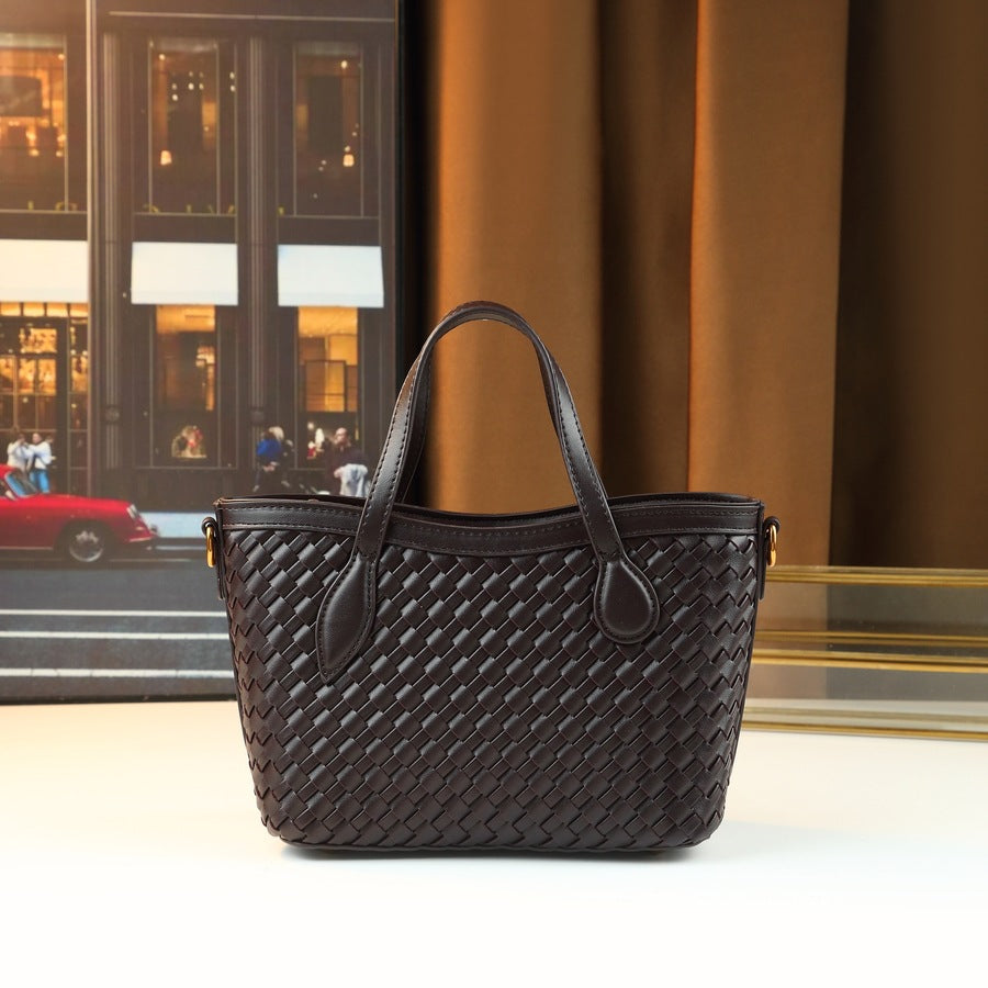 Woven Small Bucket Tote Bag for Women Versatile Commuter Shoulder Handbag, Korean Style Crossbody Purse with Natural Woven Texture