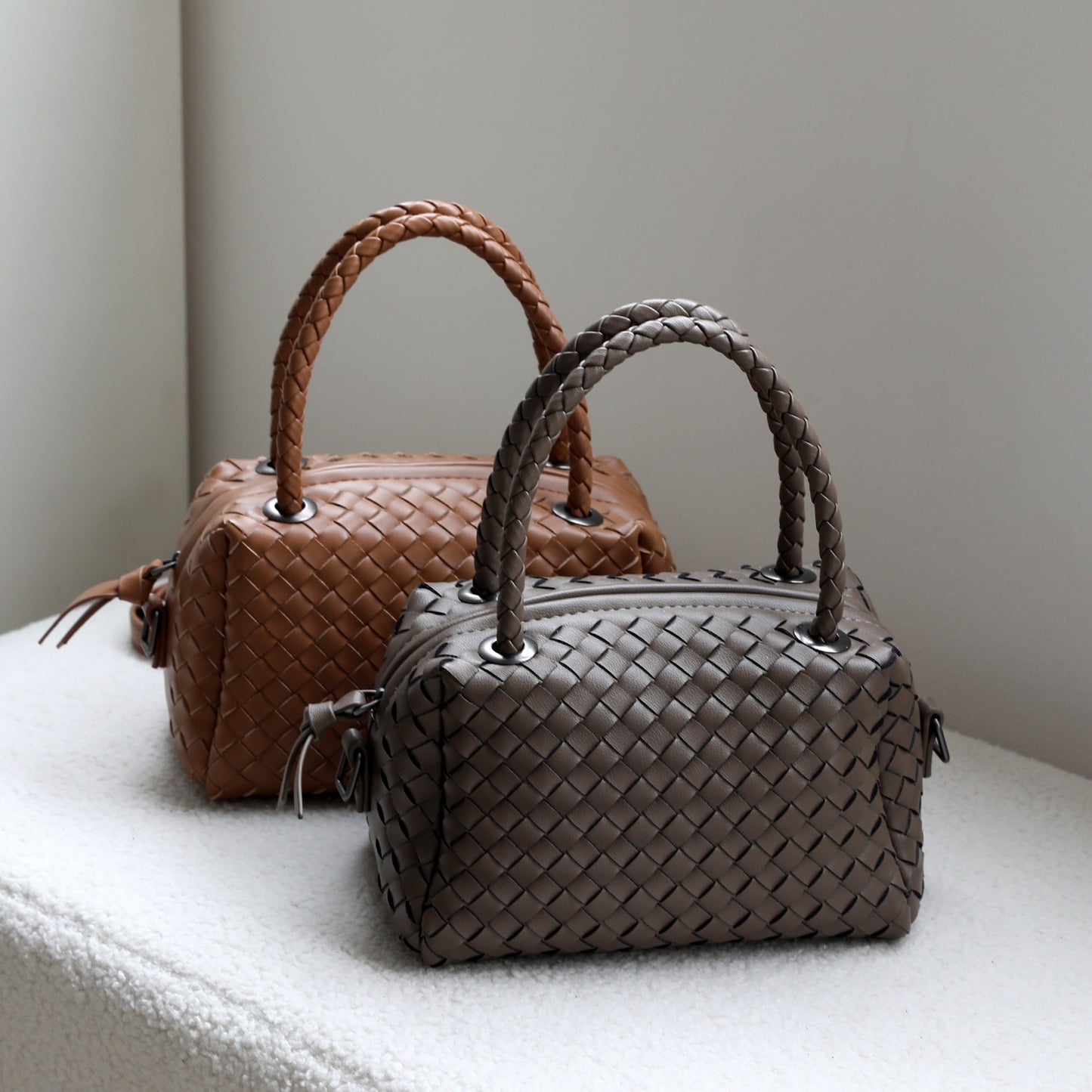 Handwoven Genuine Leather Boston Pillow Bag for Women Shoulder Crossbody Handbag, Premium Artisan Purse with Classic Silhouette