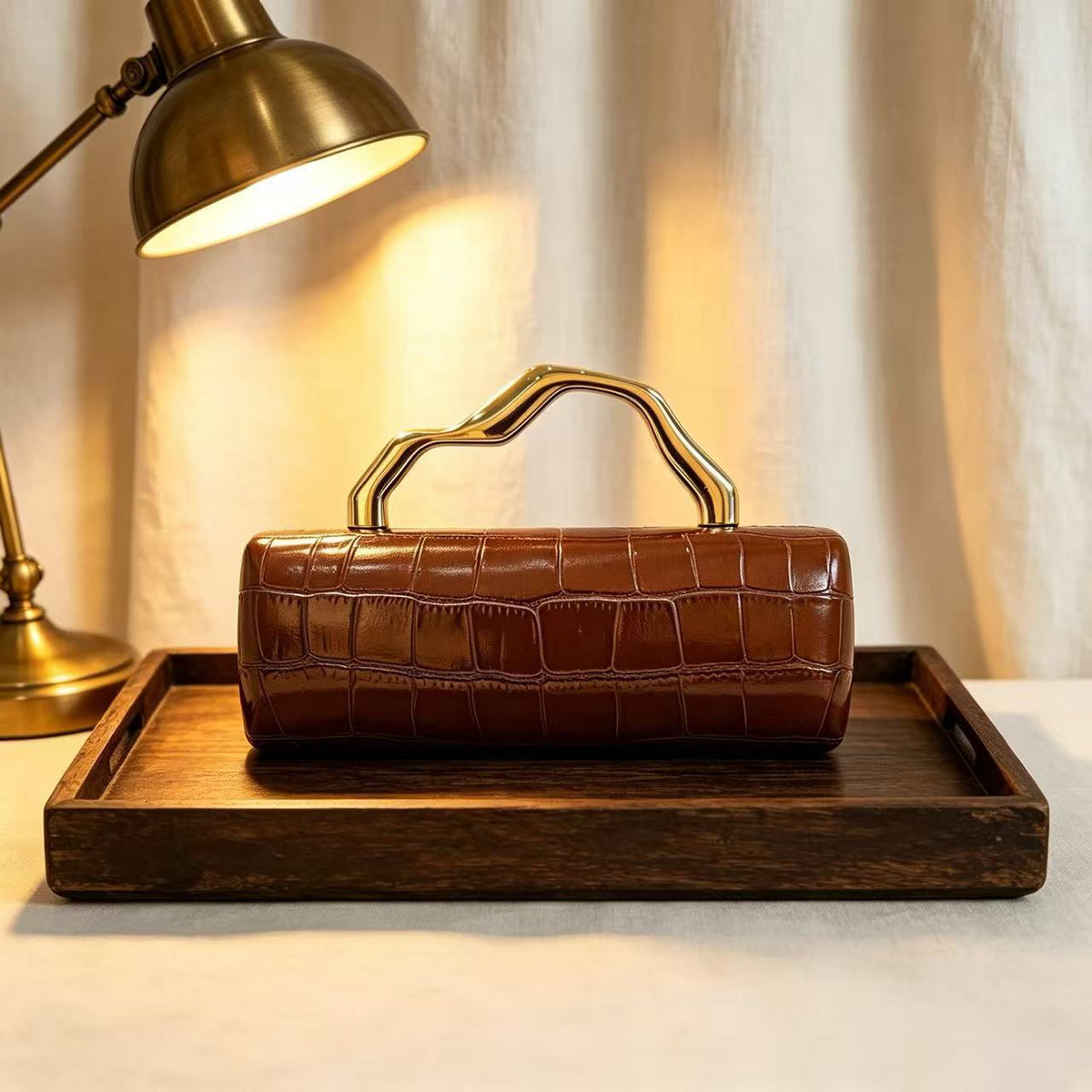 PU Crocodile-Embossed Evening Clutch for Women, New Irregular Top Handle Shoulder Crossbody Bag, Light Luxury Unique Gown Purse for Ladies