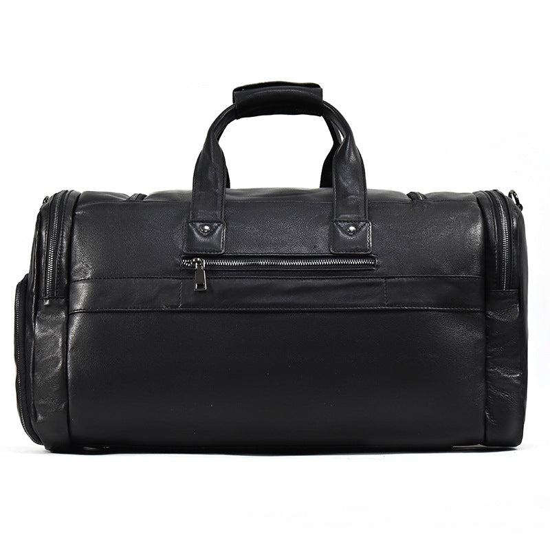 New Genuine Leather Travel Duffle with Shoe Compartment, Fashionable Gym Shoulder Crossbody Bag, Premium Cowhide Weekender for Men