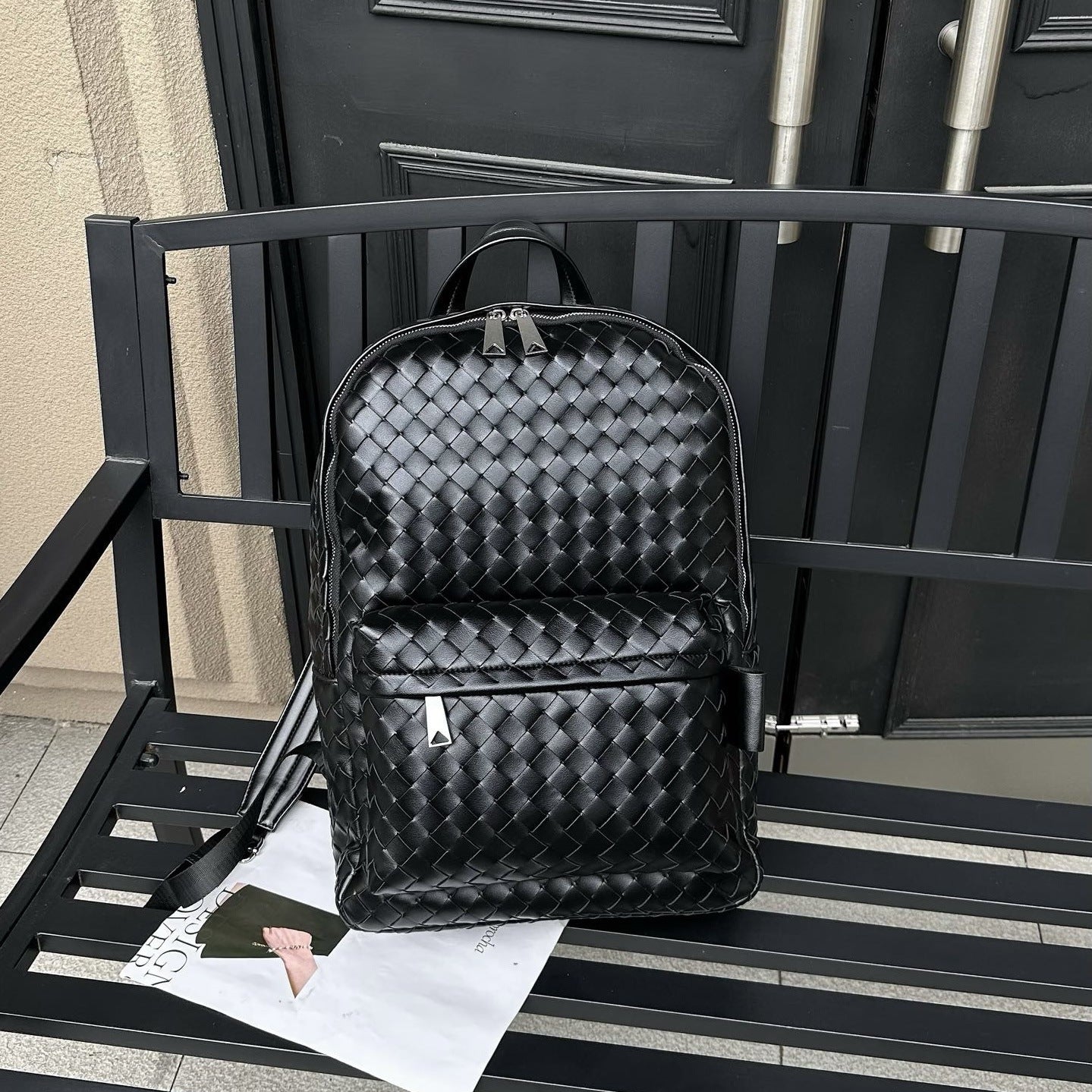 Woven backpack, first layer cowhide leather, business travel commuting large-capacity computer bag, high-end sense, the same travel bag for men and women
