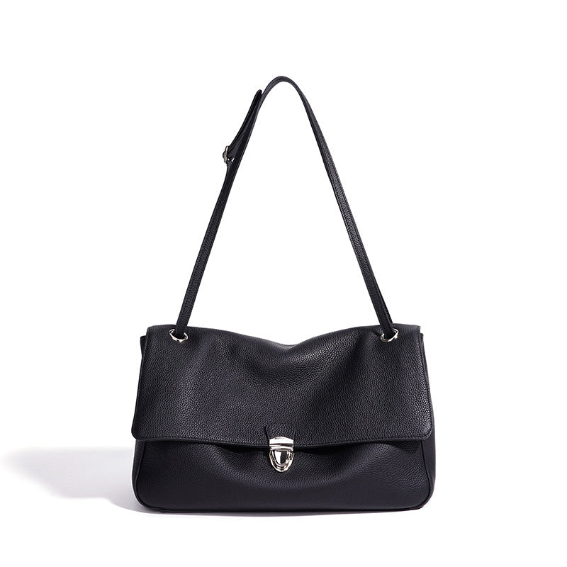 New Korean Light Luxury Large Capacity Commute Bag, Versatile Crossbody Shoulder Top Handle Purse, Niche Premium Genuine Leather Handbag for Women