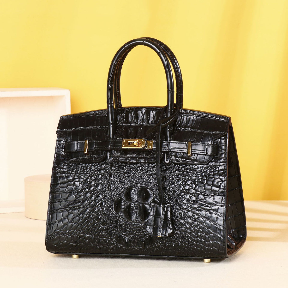 Elegant Croc-Embossed Birkin-Inspired Tote Bag for Women, Premium Top-Handle Handbag with Exquisite Edge Painting, A Thoughtful Mother's Day Gift for Mom