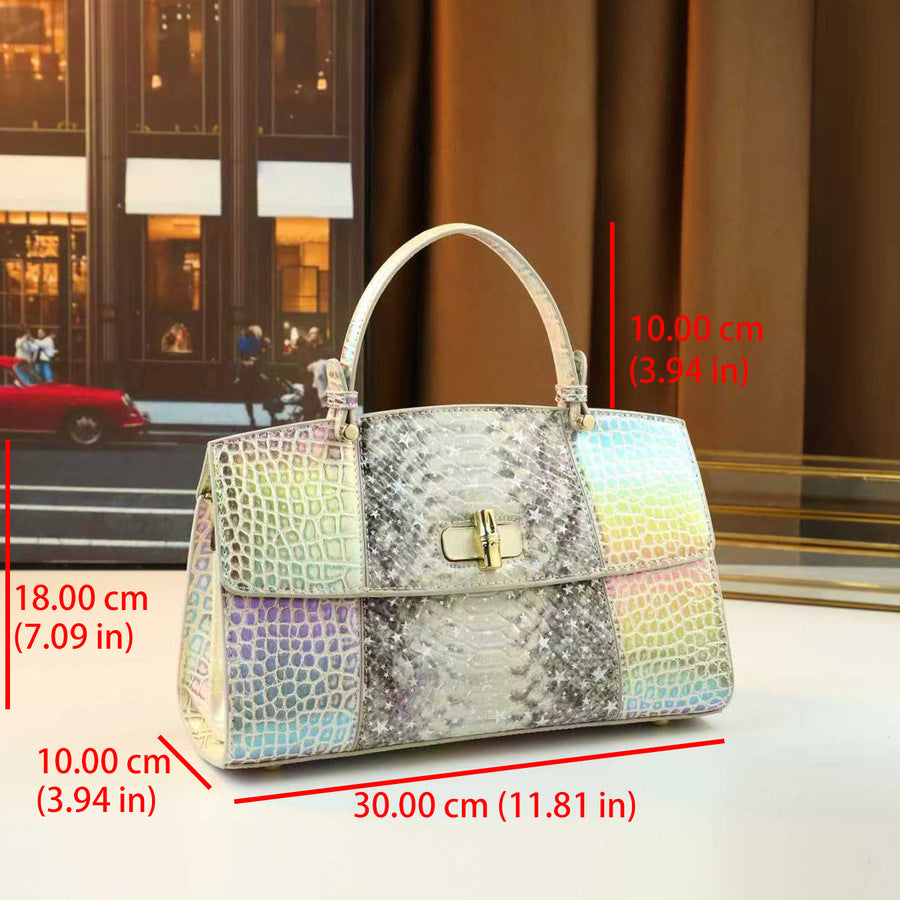 Snakeskin Gradient Boston Bag for Women Light Luxury Shoulder Crossbody Handbag, Color-Block Purse with Exotic Textured Finish