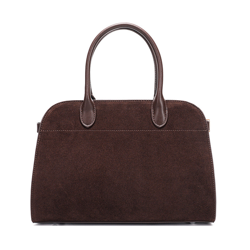 Genuine Leather Suede Tote Bag for Women Vintage Large Capacity Commuter Shoulder Handbag, Elegant Purse with Soft Velvety Texture
