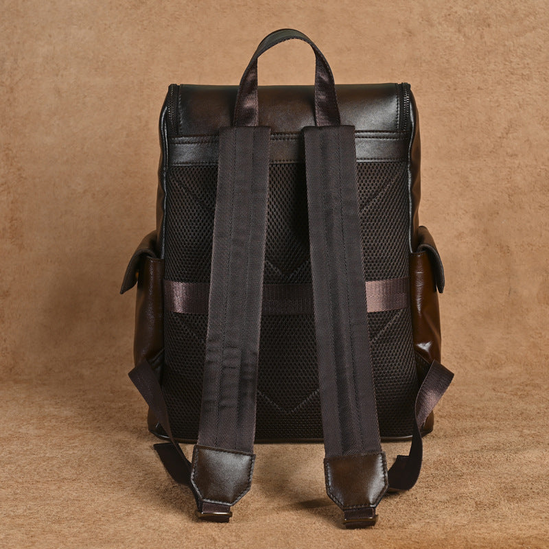Men's Vintage Genuine Leather Backpack Top Layer Cowhide Large Capacity Travel Bag Casual School Daypack Laptop Compatible