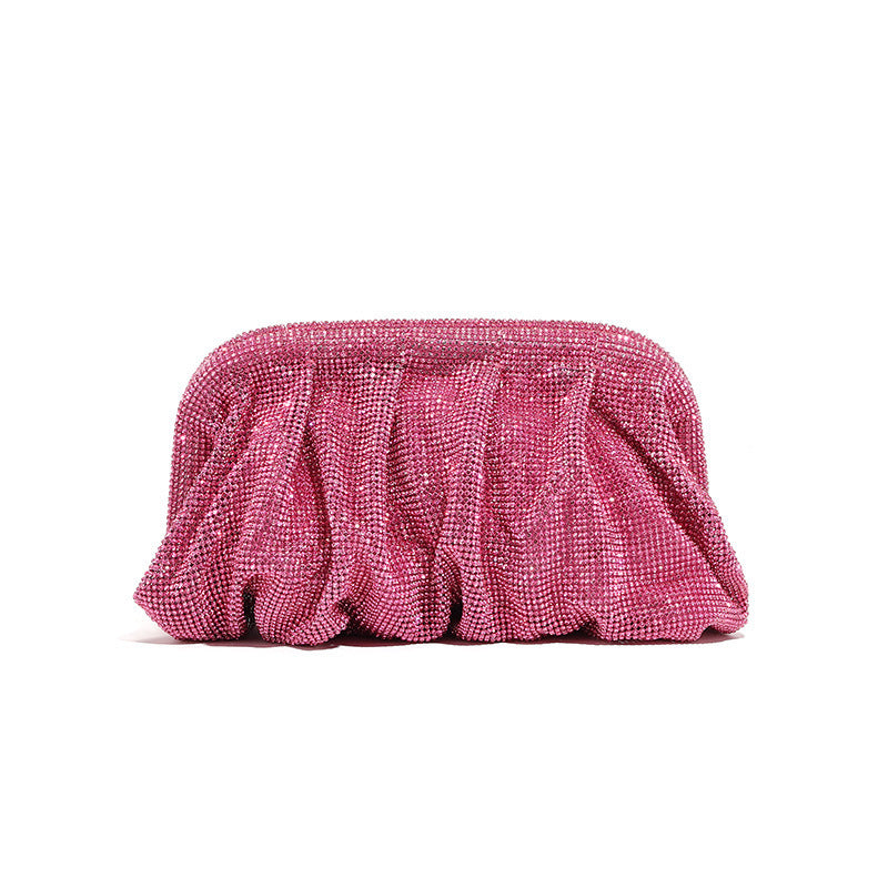 Light Luxury Handmade Rhinestone Evening Clutch for Women, Sparkly Pleated Party Bag, Crystal-Studded Shoulder Crossbody Purse for Formal Events