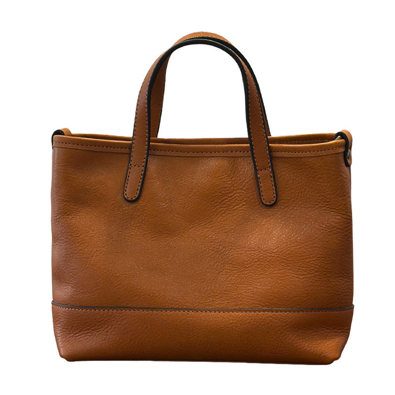 Genuine Top Layer Cowhide Tote Bag for Women, Spring Summer Solid Color Commute Shoulder Crossbody Handbag, Versatile Everyday Purse for Ladies