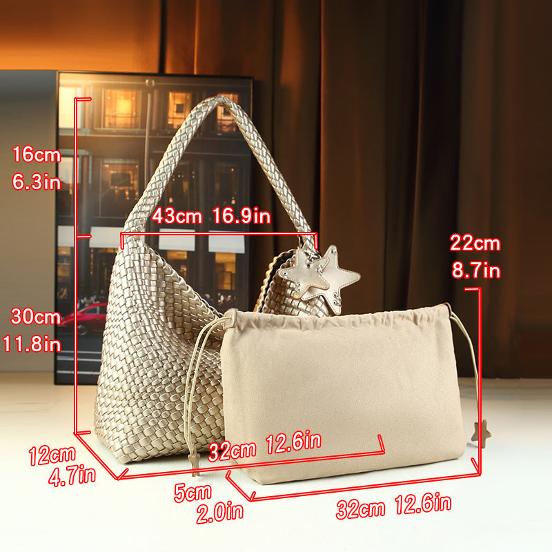 Woven Star Basket Bag for Women Summer Shoulder Handbag with Detachable Sub-Pouch, Fresh Versatile Purse with Playful Star Design