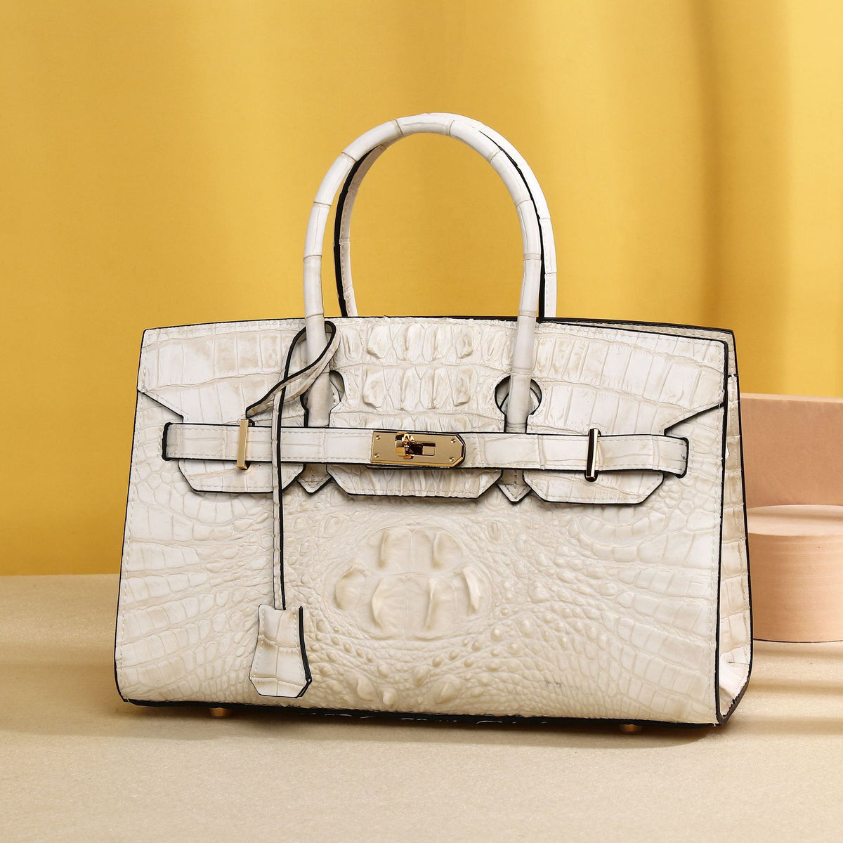 Elegant White Croc-Embossed Birkin-Inspired Tote Bag for Women, Premium High-End Top-Handle Shoulder Crossbody Handbag with Versatile Design, Everyday Purse