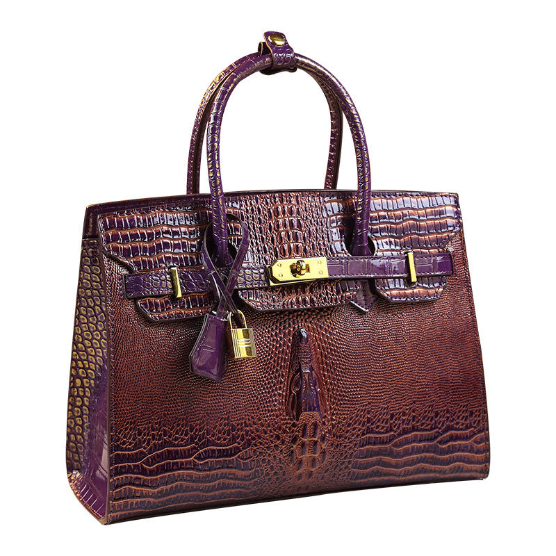 Elegant Gradient Croc-Embossed Birkin-Inspired Tote Bag for Women, Premium Genuine Leather Top-Handle Shoulder Handbag with Sophisticated Ombré Design, Perfect Gift for Mom