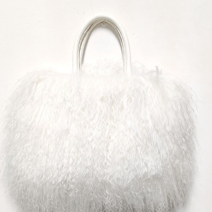 Genuine Sheepskin Wool Fluffy Large Tote Bag for Women, New Luxury Faux Fur Shoulder Handbag, Soft Warm Fur Purse for Ladies