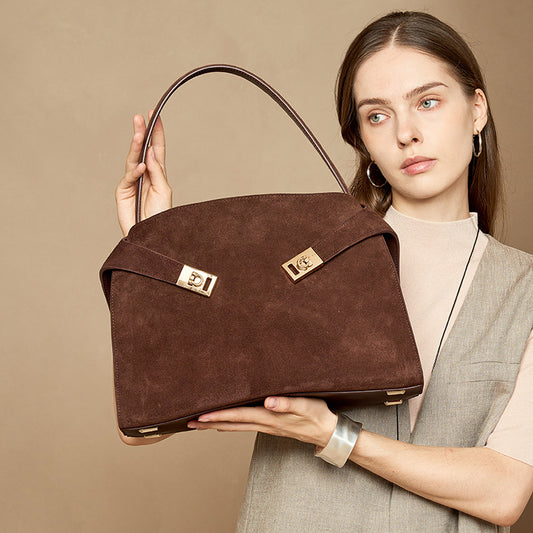 Genuine Top Layer Cowhide Large Capacity Tote Bag for Women, Fall Winter Vintage Style Underarm Shoulder Handbag, Premium Commute Everyday Bag for Ladies