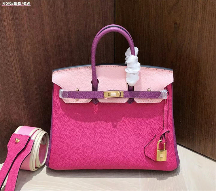 New Spring/Summer Birkin-Inspired Tri-Color Handbag for Women, Premium Top-Layer TC Cowhide Leather with Trendy Design, Versatile Shoulder Crossbody Tote for Everyday Style