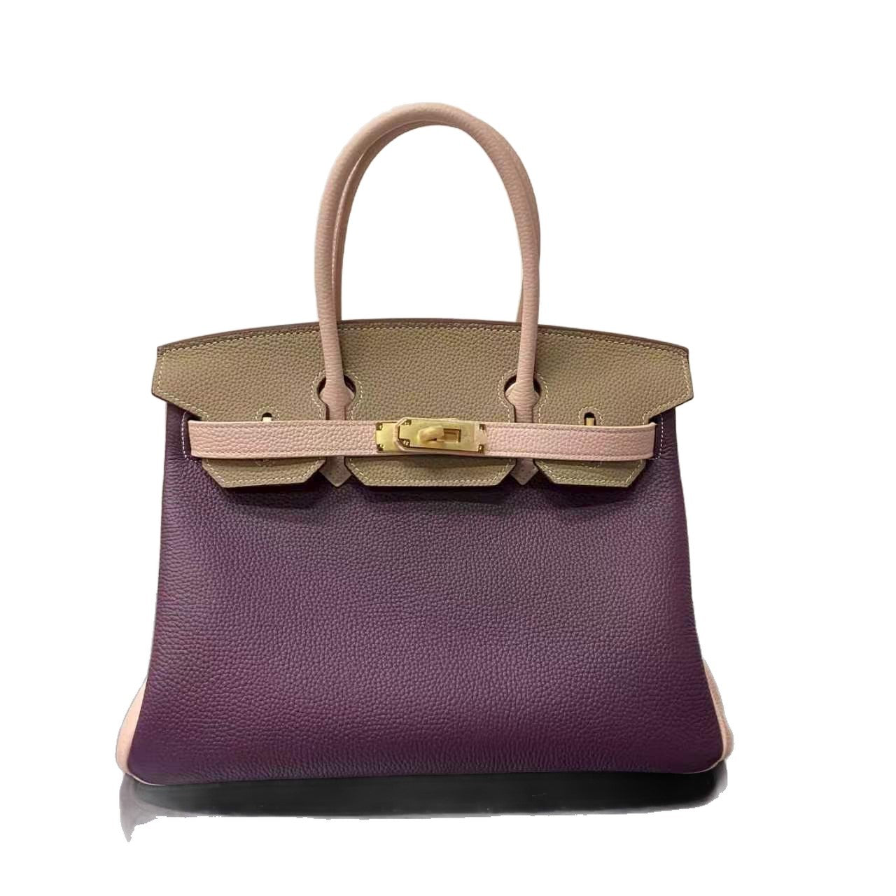 New Arrival Color-Blocked Birkin-Inspired Tote Bag for Women, Premium Top-Layer Cowhide Leather Large Capacity Shoulder Crossbody Handbag with Fashionable Design
