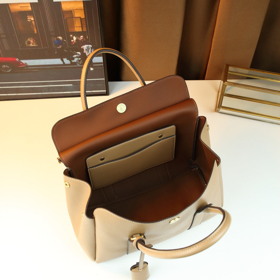 Soft Leather Flap Tote Bag for Women Vintage Travel Handbag with Detachable Sub-Bag, Premium Textured Purse with Versatile Style