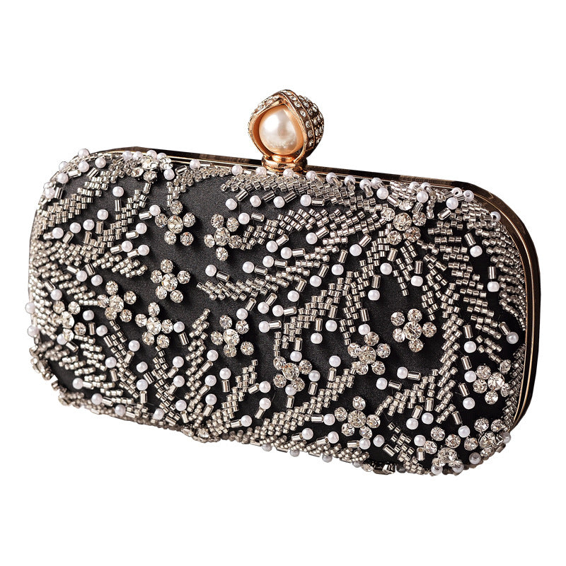 Elegant Champagne Beaded Embroidered Evening Clutch for Women, A Rhinestone-Embellished Banquet Bag Perfect for Formal Dresses Weddings & Special Occasions