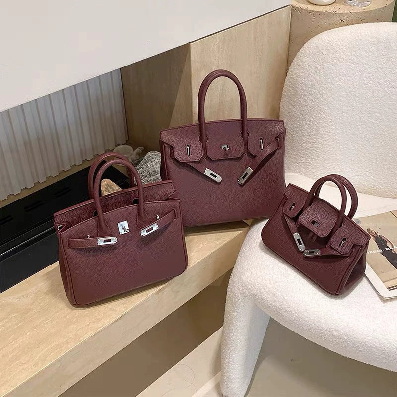 New Arrival Pebbled Genuine Leather Birkin-Inspired Tote Bag for Women, Gold-Tone Hardware with Spacious Large Capacity, Versatile Top-Handle Shoulder Handbag for Everyday Chic