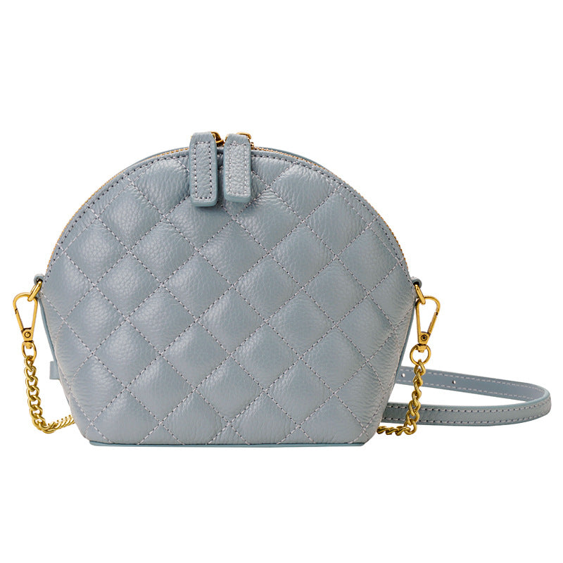 New Chanel-Style Quilted Chain Shell Mini Bag, Top Layer Cowhide Crossbody Purse, Trendy Handbag for Women