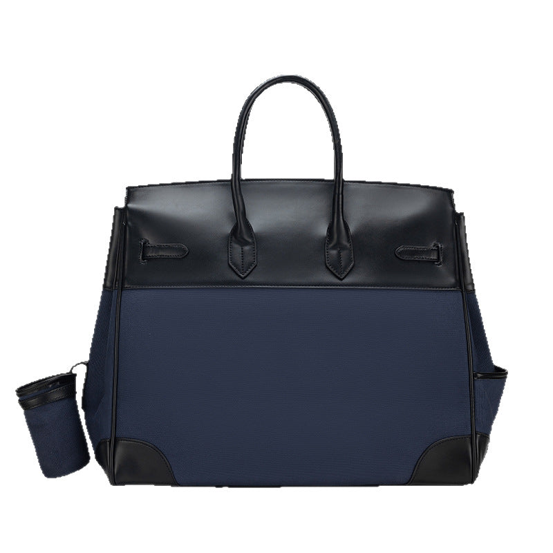 Chic Canvas & Leather Birkin-Inspired Travel Tote Bag, Vintage Light Luxury Top-Handle Handbag with Spliced Detail, Perfect for Everyday & Travel