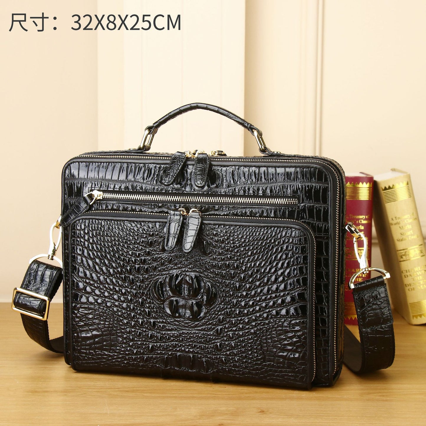 New Arrival Croc-Effect Genuine Leather Briefcase for Men, A Large Capacity Business Laptop Bag with Trendy Professional Design