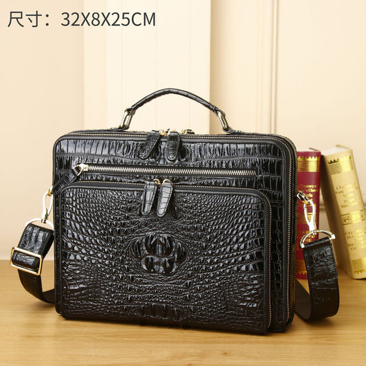 New Arrival Croc-Effect Genuine Leather Briefcase for Men, A Large Capacity Business Laptop Bag with Trendy Professional Design
