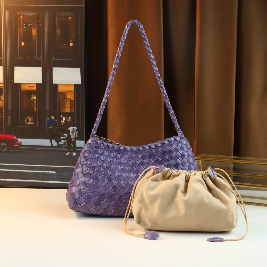 Handwoven Shoulder Bag for Women Minimalist Casual Crossbody Purse, Artisan Crafted Underarm Handbag with Natural Woven Texture
