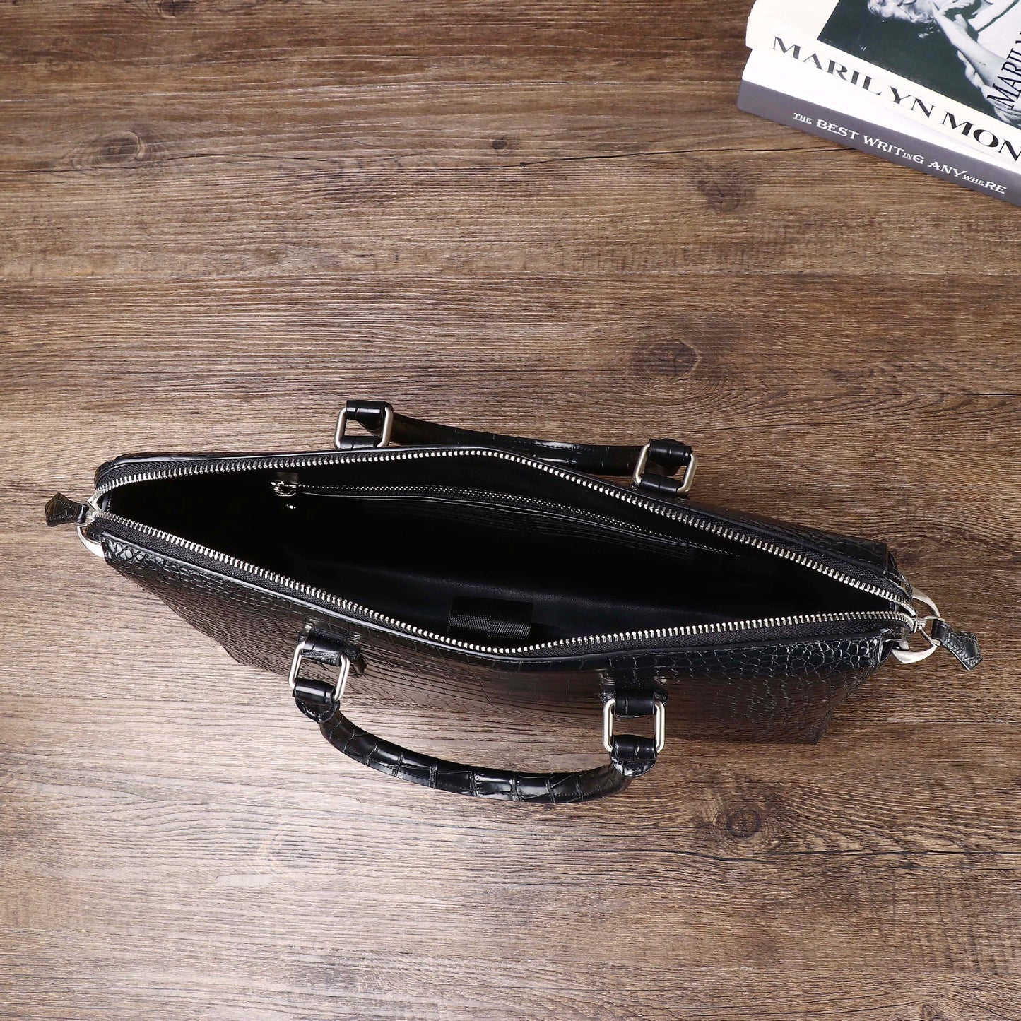 New Arrival Croc-Effect Large Capacity Business Briefcase for Men, A Laptop Top-Handle Bag with Professional Croc-Pattern Design, Perfect for Work & Travel