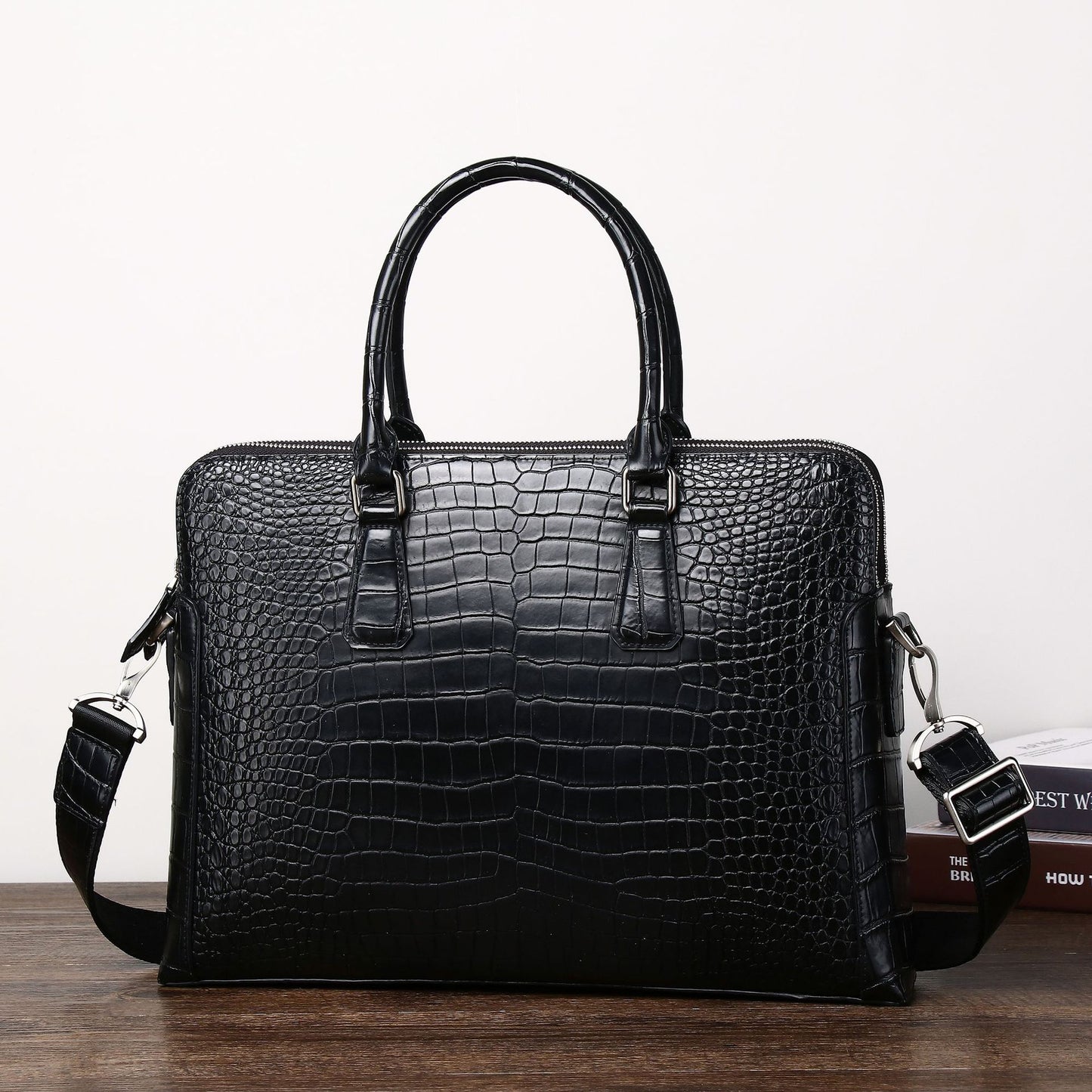 New Arrival Croc-Effect Business Briefcase for Men, A Double-Zip Top-Handle Laptop Document Bag with Fashionable Office Design, Perfect for Work & Travel