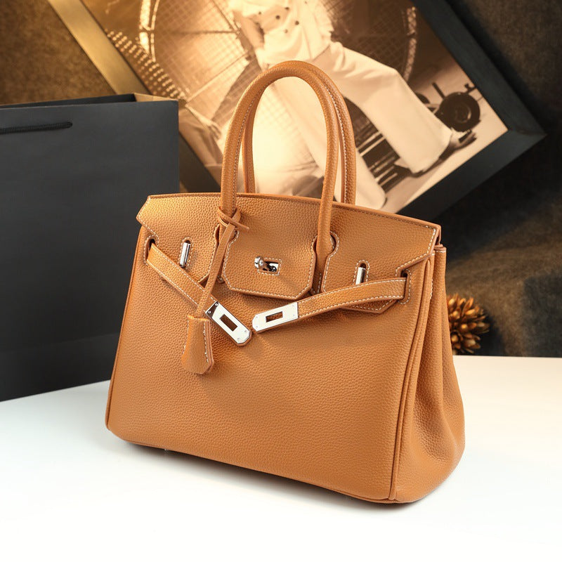 New Arrival Pebbled Leather Birkin-Inspired Tote Bag for Women, Large Capacity Turn-Lock Shoulder Crossbody Handbag with Light Luxury Style, Perfect Commuter Purse for Work & Everyday