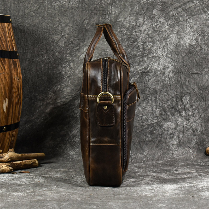 Genuine Top Layer Cowhide Business Briefcase for Men, Top Handle Shoulder Crossbody Laptop Bag, Outdoor Work Commute Bag 3319 for Gentlemen