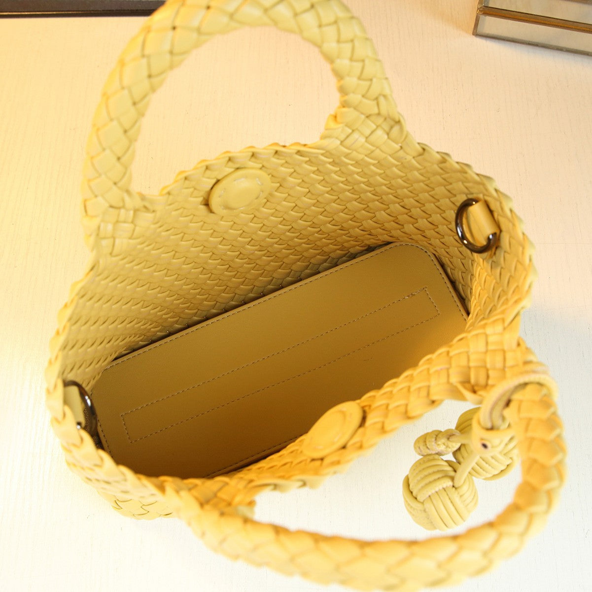 Handwoven Basket Bag for Women Premium Textured Shoulder Handbag, Fashionable Purse with Adorable Charm Detail