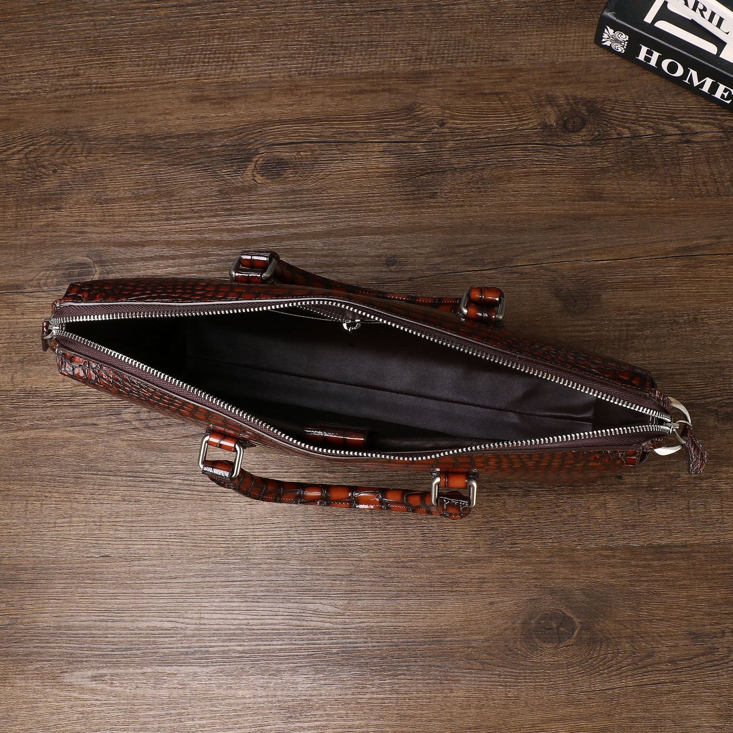 New Arrival Distressed Croc-Effect Men's Business Bag, A Waterproof Silicone Top-Handle Crossbody Shoulder Bag with Trendy Design