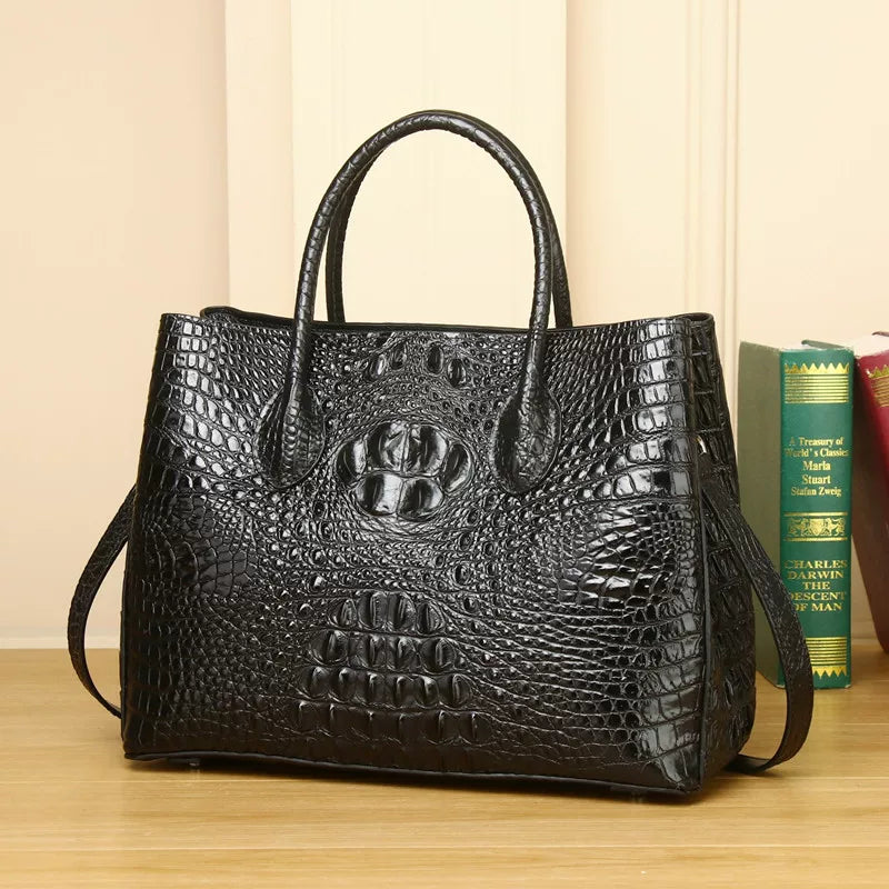 New Arrival Croc-Effect Genuine Leather Garden Tote Bag for Women, A Large Capacity Banquet Business Messenger Handbag with Fashionable Trendy Design