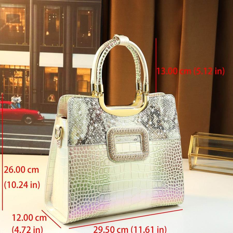 New Arrival Croc-Effect Square Tote Bag for Women, A Fashionable Large Capacity Shoulder Crossbody Top-Handle Handbag with Versatile Design, Perfect for Everyday & Outings