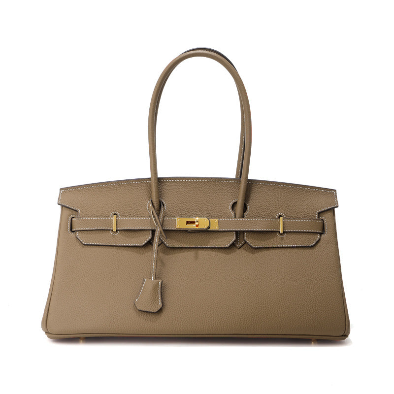 Chic 40cm Horizontal Birkin-Inspired Tote Bag for Women, Premium Top-Layer Cowhide Leather Crossbody Top-Handle Handbag with Spacious Large Capacity, Ideal Commuter Shoulder Bag