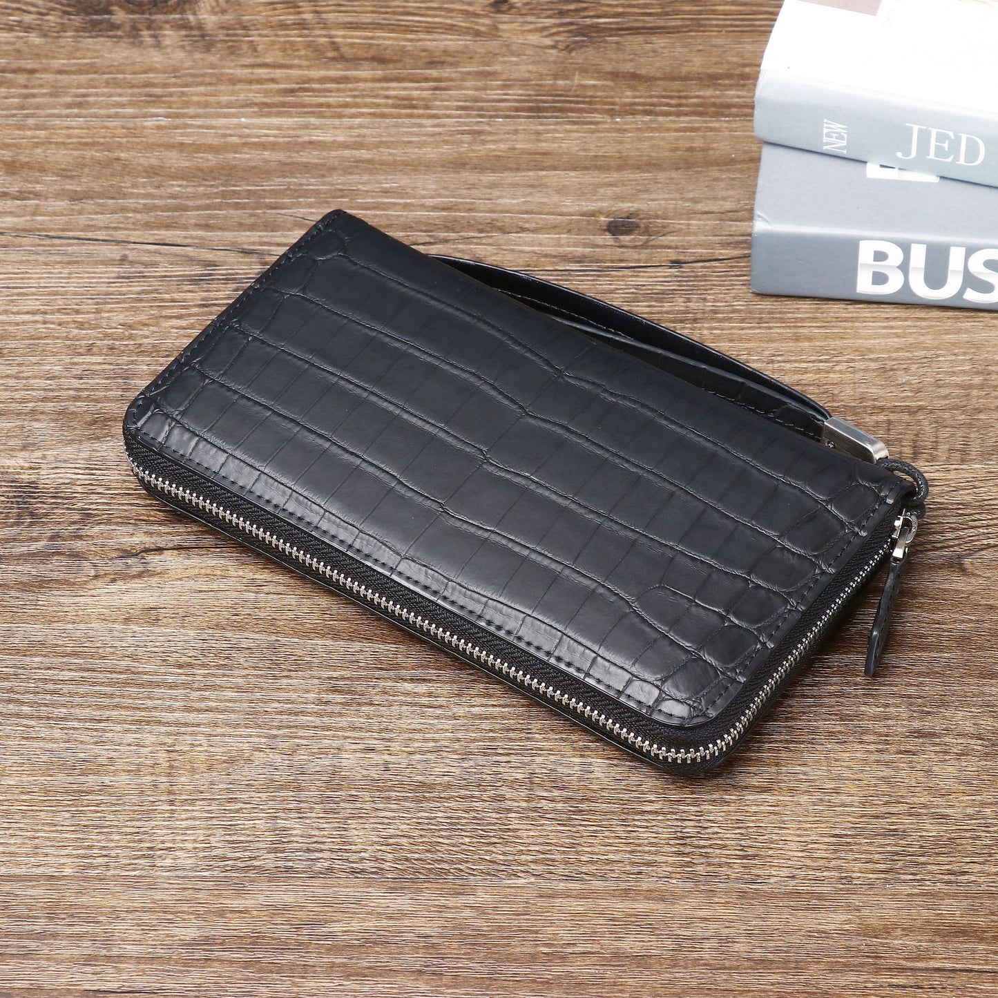 New Arrival Matte Black Croc-Effect Long Clutch Wallet for Men, A Business Handheld Bag with Multiple Card Slots & Convenient Phone Pouch