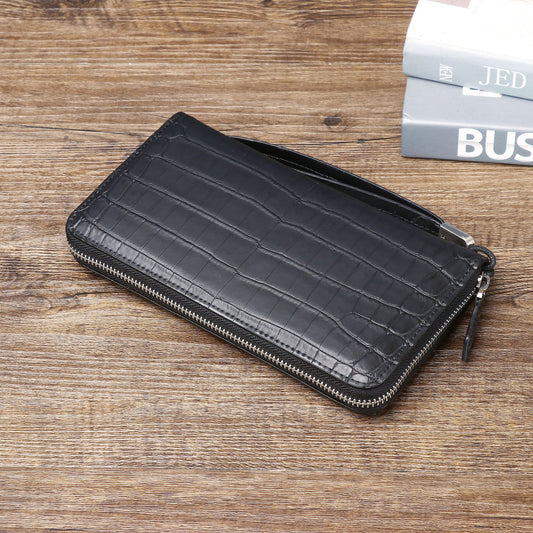 New Arrival Matte Black Croc-Effect Long Clutch Wallet for Men, A Business Handheld Bag with Multiple Card Slots & Convenient Phone Pouch