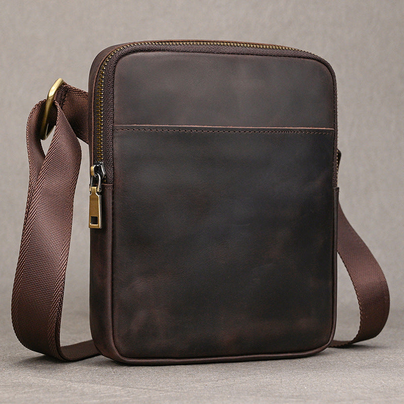 Genuine Top Layer Cowhide Small Square Bag for Men, Lightweight Casual Crossbody Shoulder Purse, Outdoor Phone Umbrella Pouch for Gentlemen