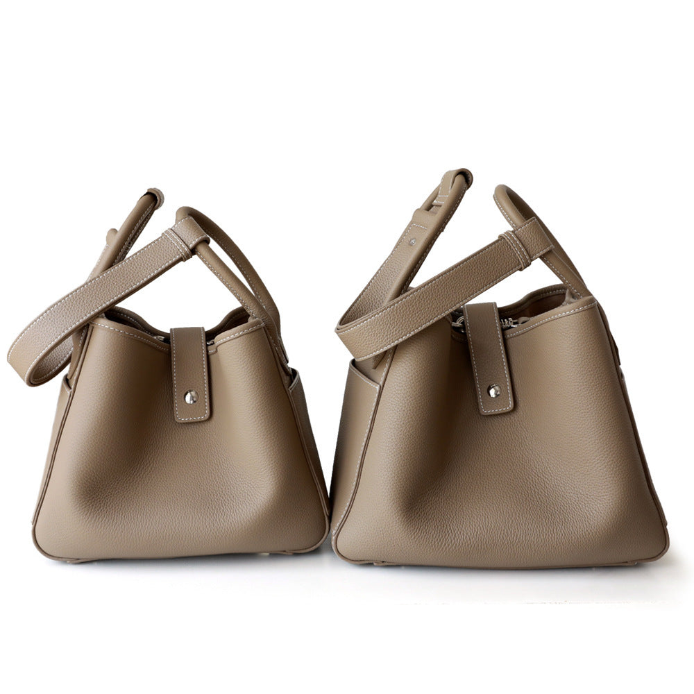 Top Layer Pebble Grain Basket Bucket Tote Bag for Women Shoulder Crossbody Handbag, Versatile Commuter Purse with Classic Silhouette