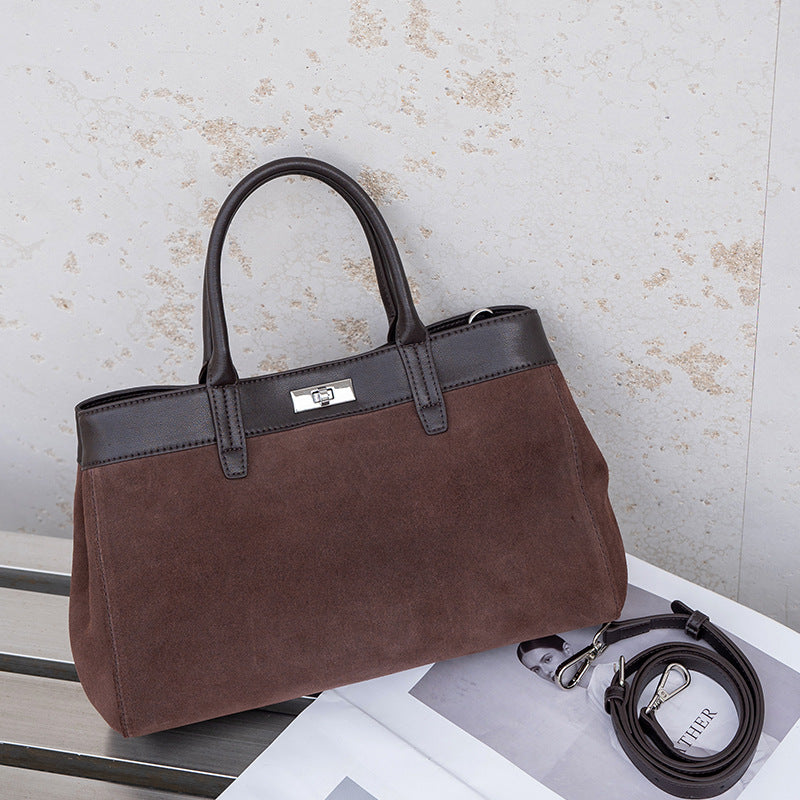 Frosted Cowhide Tote Bag for Women Large Capacity Shoulder Handbag, Elegant Stylish Purse with Soft Matte Leather Finish