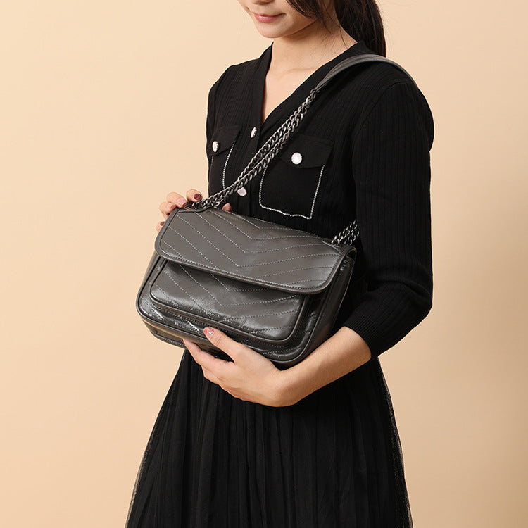 Spacious Quilted Chain Messenger Shoulder Underarm Bag for Women | Classic Trendy Genuine Leather Handbag with Premium High-Quality Finish | Versatile Everyday Purse for Work, Errands & Chic Style