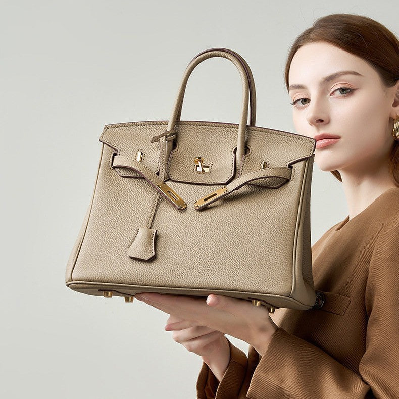 Premium Top-Layer Cowhide Leather with Pebbled Texture, Birkin-Inspired Tote Bag for Women, Spacious Large Capacity Top-Handle Shoulder Crossbody Handbag with Luxurious Feel